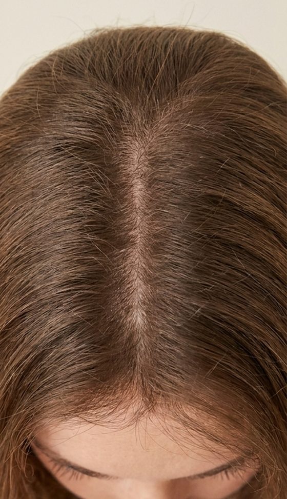 After — fuller, denser hair with a tighter part